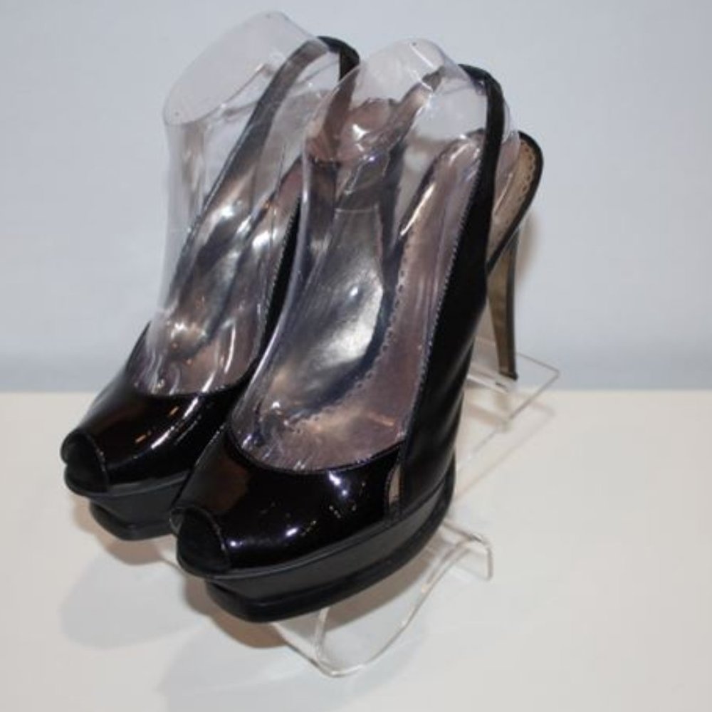 Bebe Platform Black Patent Leather Slingback Heels - image 1